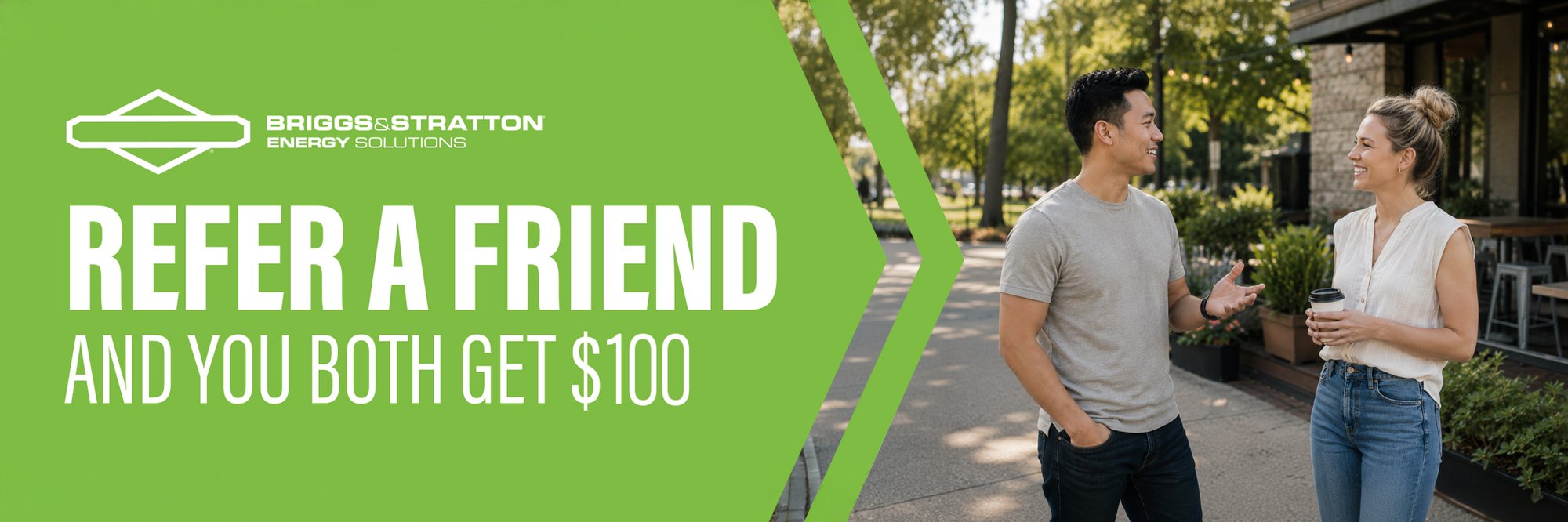 Refer a Friend and you both get $100 - woman and man talking