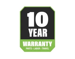 10 year warranty icon in green and black