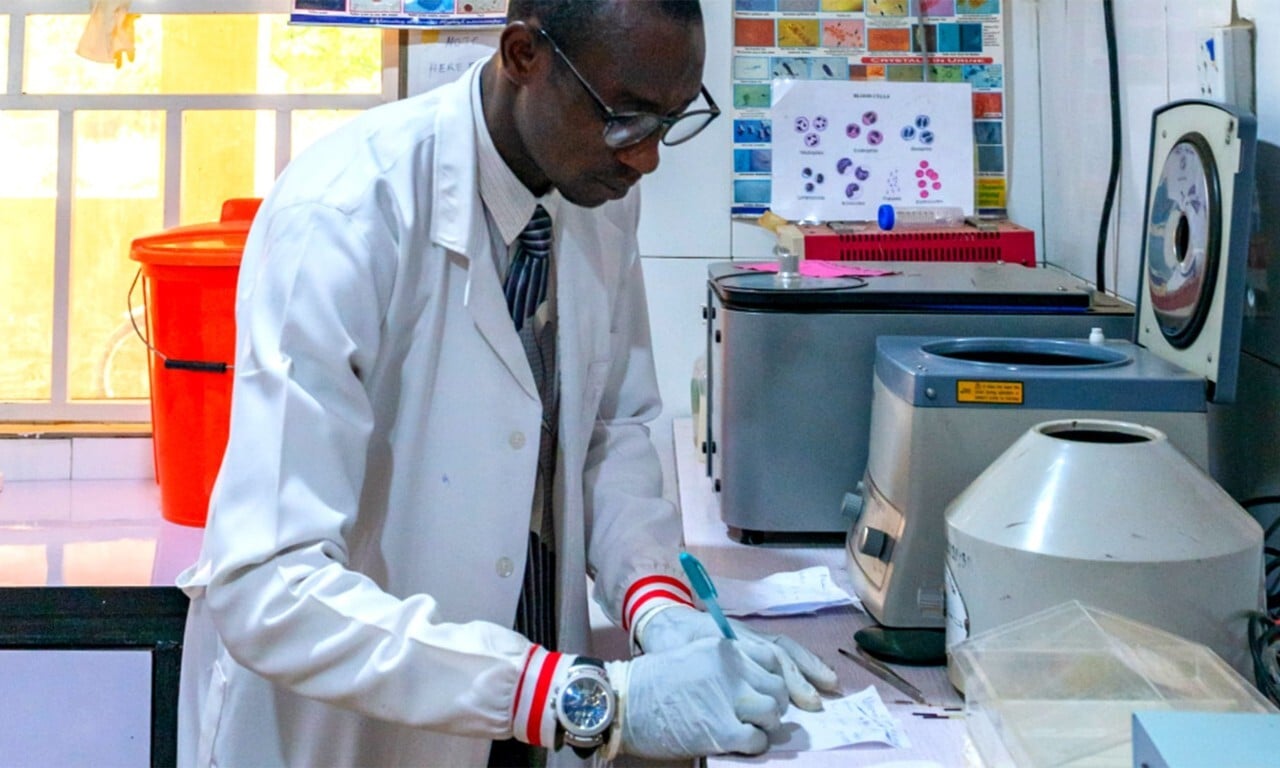 Scientist working in battery-powered lab