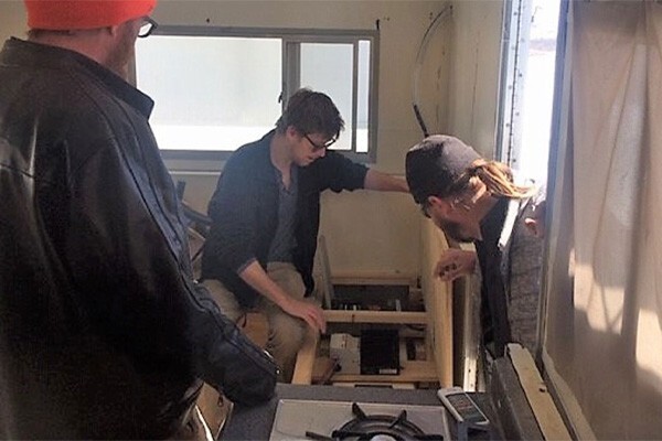 Battery setup inside a solar-powered trailer