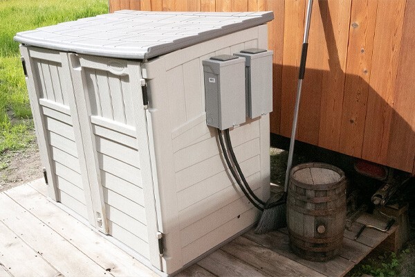 Shed containing battery storage system