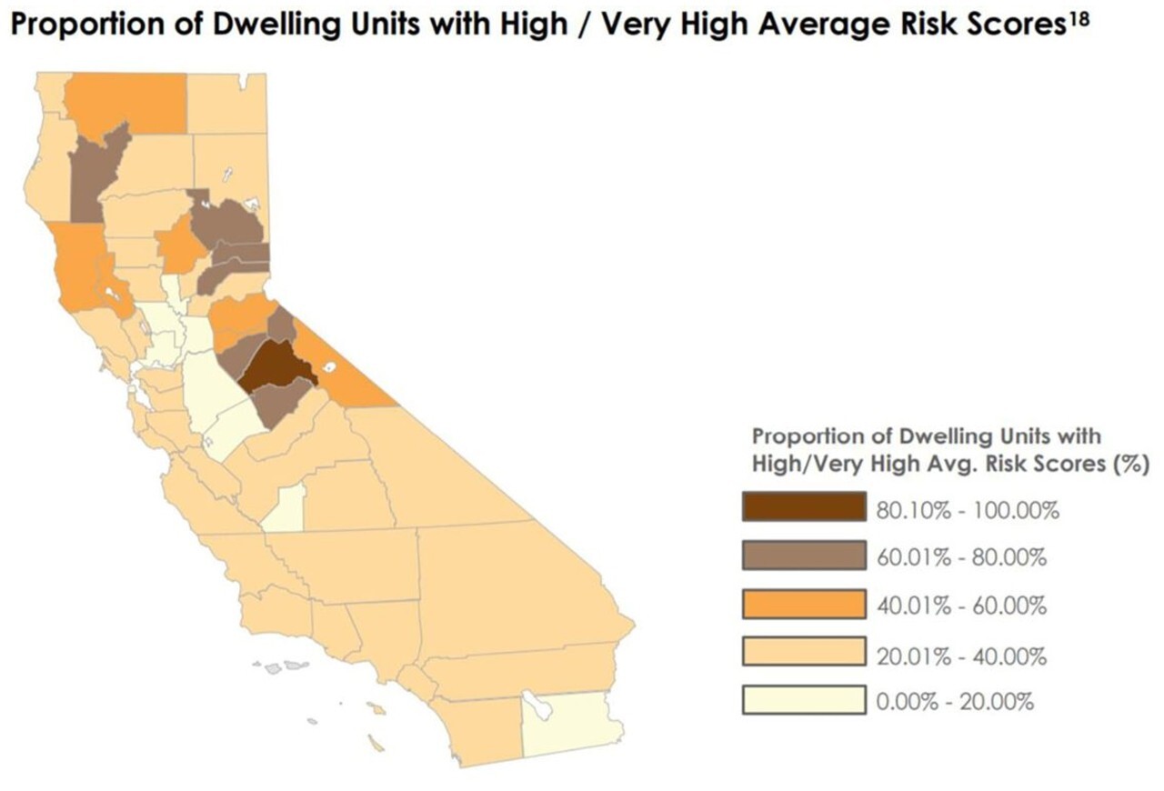 Proportion of dwelling units with high or very high average risk score map