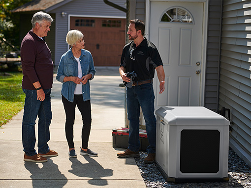 Qualified electrician working on home standby generator.