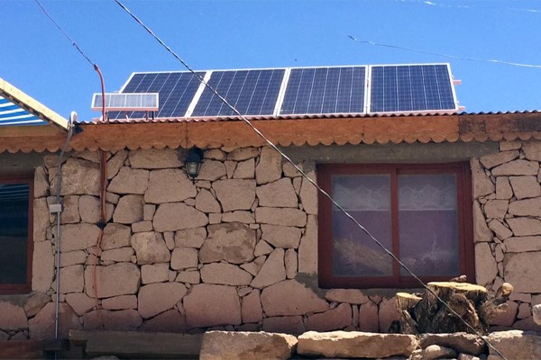 Solar panels on roof of building