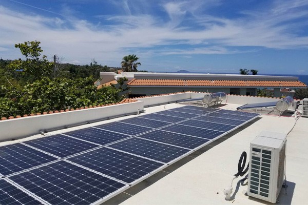 Solar panels on roof of building