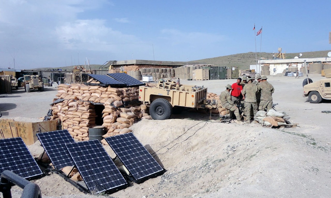 Solar panels on an army base