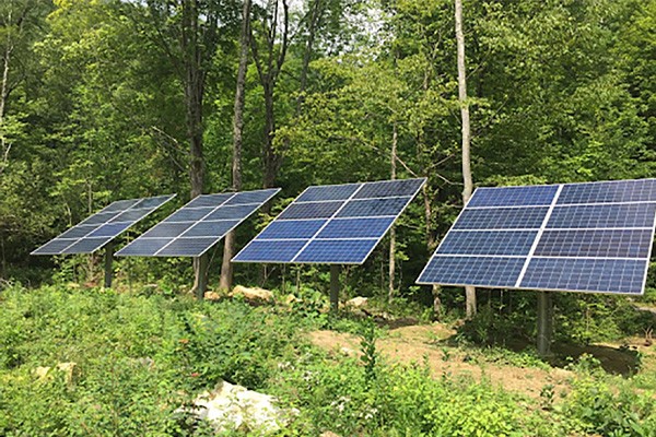 Solar panels in nature, outside of the woods