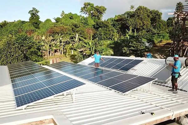 Solar panels on roof of building