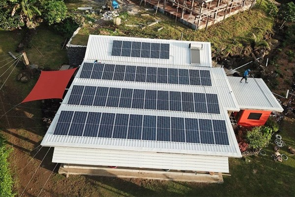 Solar panels on roof of building