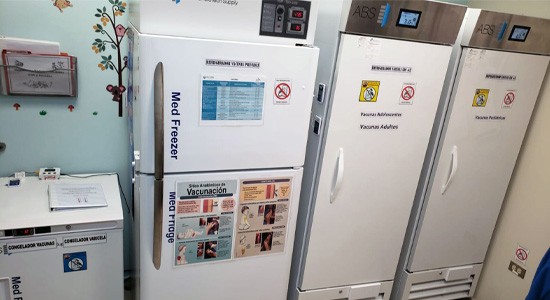 Refrigeration room for vaccines and medicine at the Las Piedras COSSMA hospital