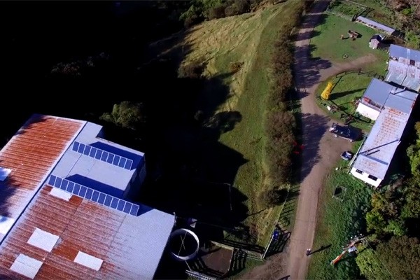 Bird's-eye view of a farm off-grid