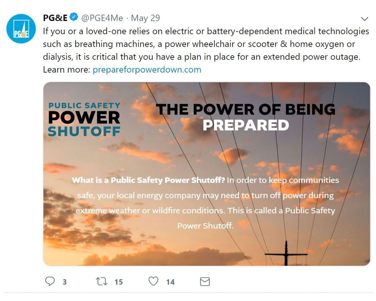 Public Safety Power Shutoff social post
