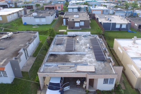 Birds-eye view of solar and energy storage powered home